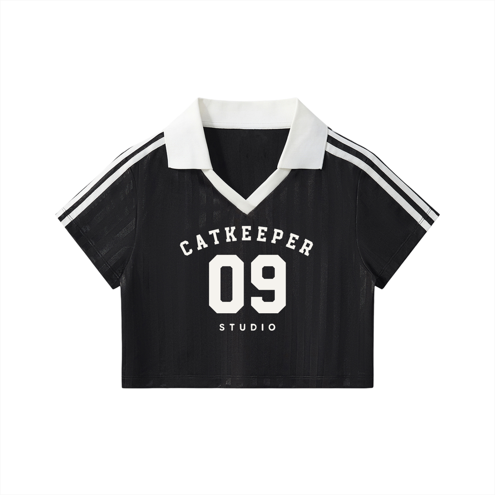 Contrast Collar Striped Cropped Jersey