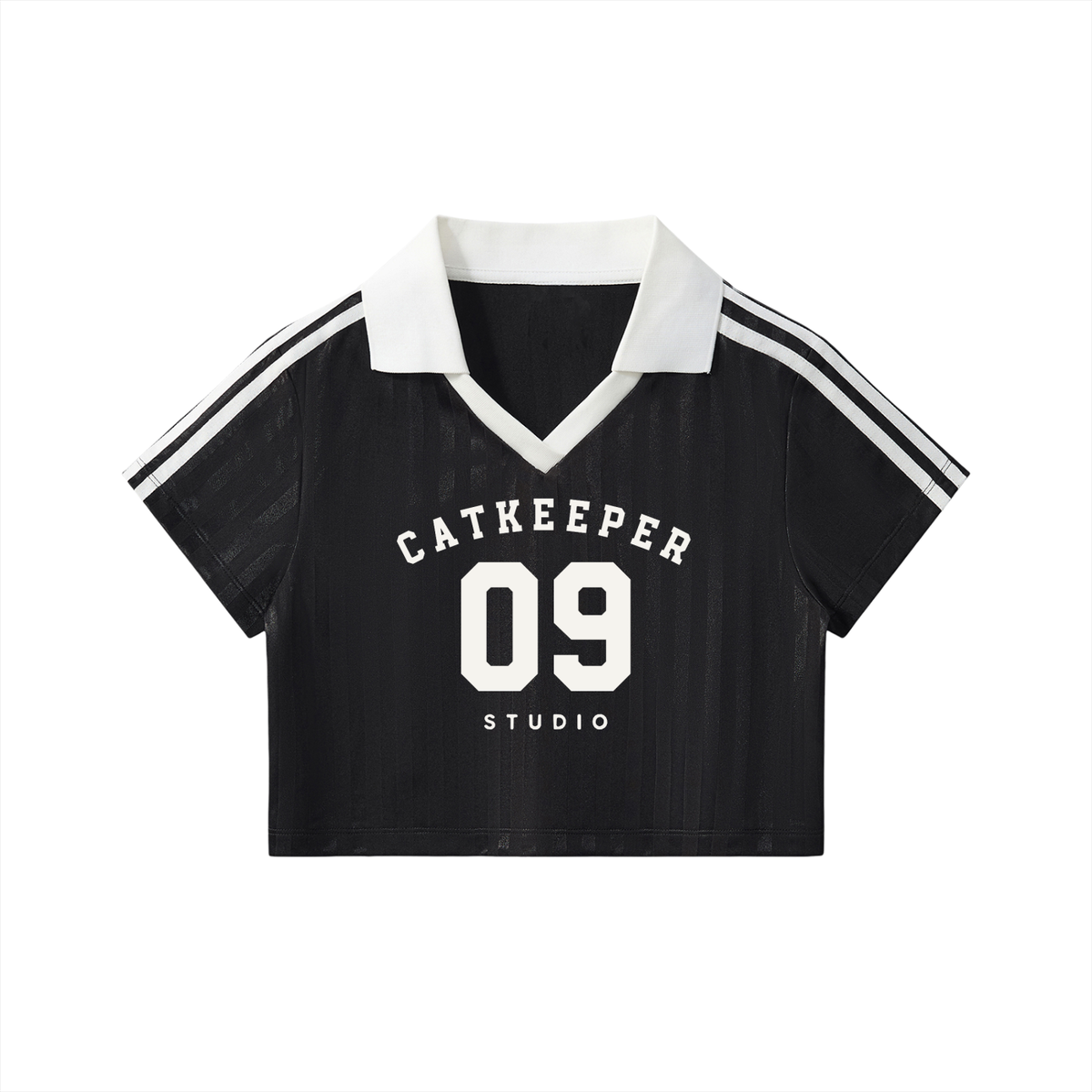 Contrast Collar Striped Cropped Jersey
